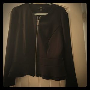 Black ruffled zip up blazer